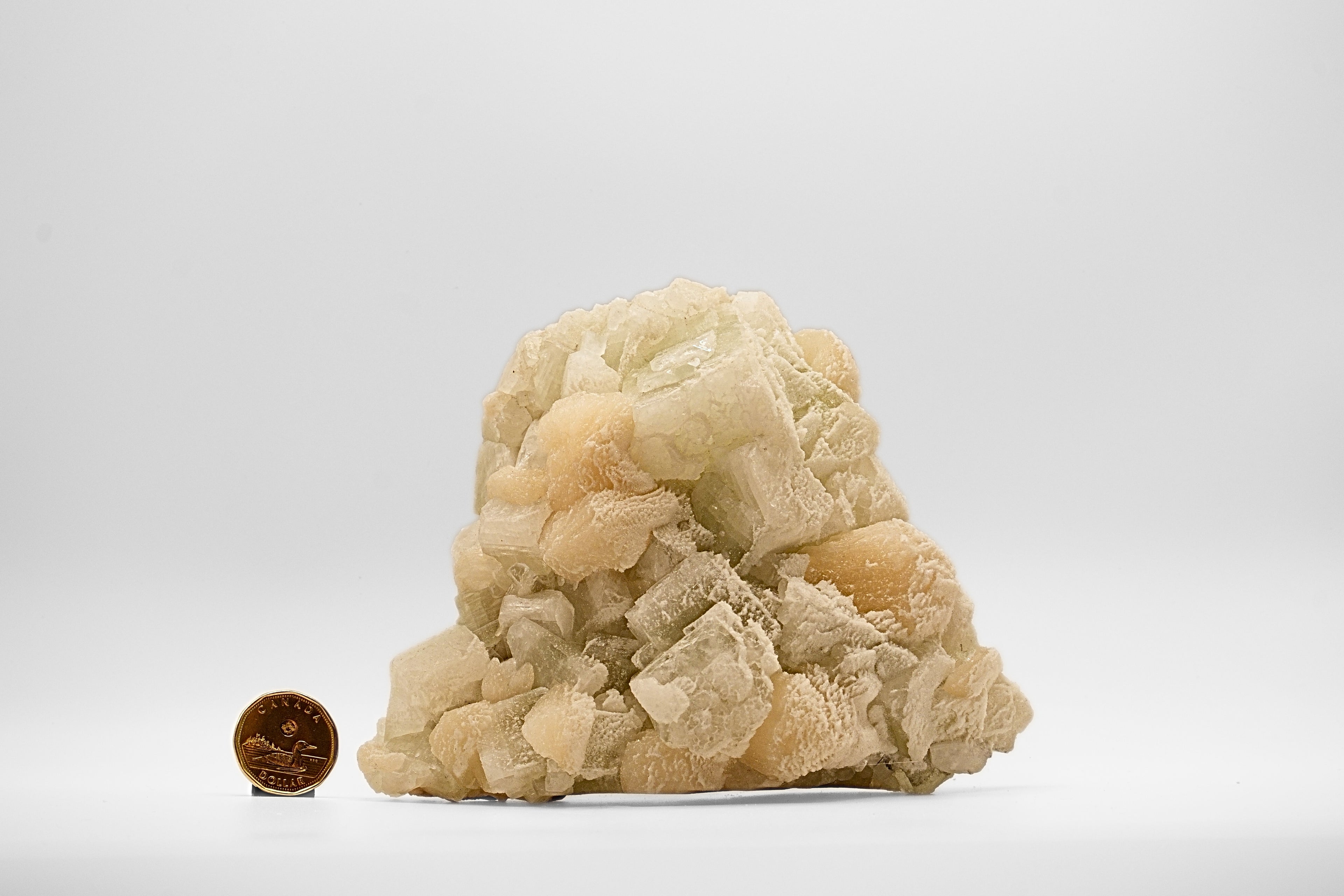 Raw Green Apophyllite and Peach Stilbite Cluster
